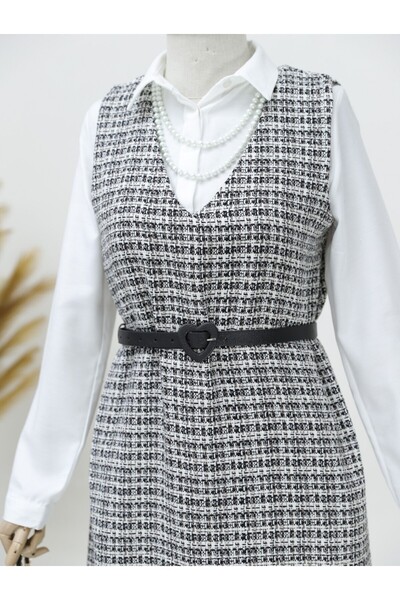 Modamorfo V-Neck Tweed Gilet -μαύρο