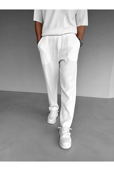 ablukaonline Ecru Men's Baggy Fit Ribbed Comfortable Trousers