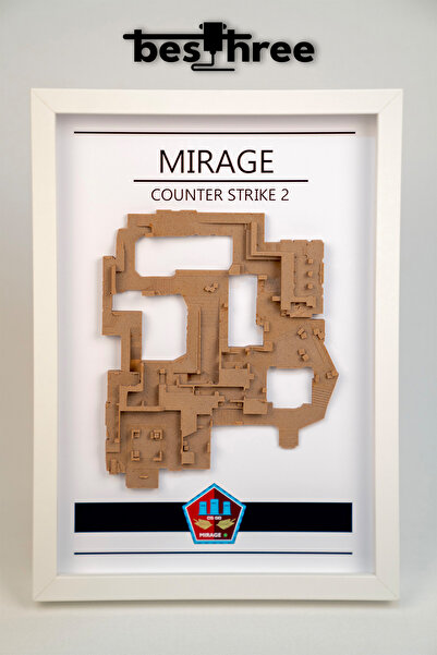 Besthree Counter-Strike (CS/CSGO/CS2) Mirage Haritası  3 Boyutlu Çerçeveli Tablo