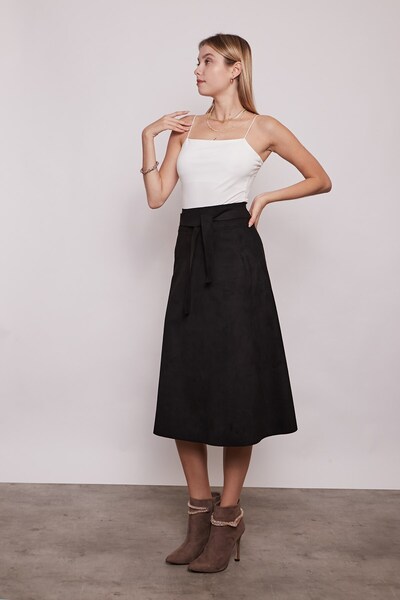 Jument Fusta lungă cu talie înaltă din țesătură din piele intoarsa din lycra