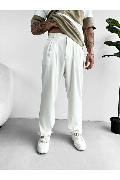 ablukaonline Ανδρικό υφασμάτινο παντελόνι White Baggy Fit