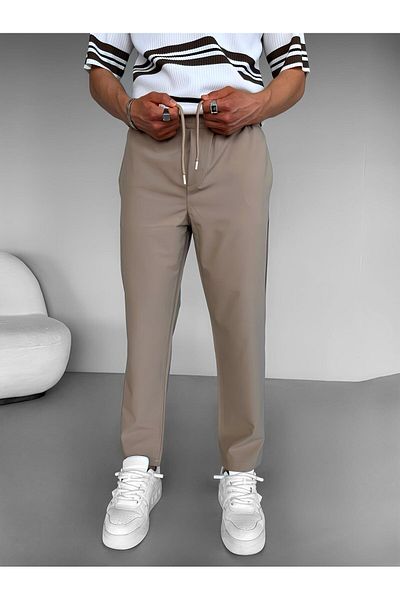 ablukaonline Μπεζ ανδρικό παντελόνι Jogger - τσέπες, βαμβακερό, ελαστικό και χαλαρό