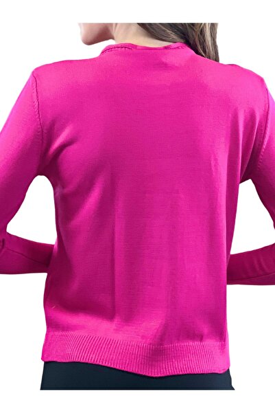 Miss Poem Kadın Bisiklet Yaka Düğmeli Uzun Kollu Basic Fuşya Triko Hırka
