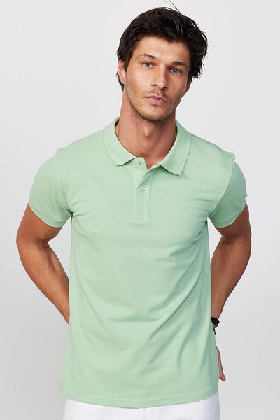 Tudors Ανδρικό μπλουζάκι Slim Fit Slim Fit 100% βαμβακερό απλό πικέ πράσινο γιακά μπλουζάκι