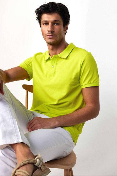 Tudors Ανδρικό μπλουζάκι Slim Fit Slim Fit 100% βαμβακερό απλό πικέ πράσινο γιακά μπλουζάκι