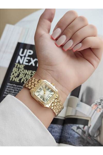 Bimodabu ساعة يد نسائية رومانية فاخرة ذات قرص مربع مرصعة بالأحجار