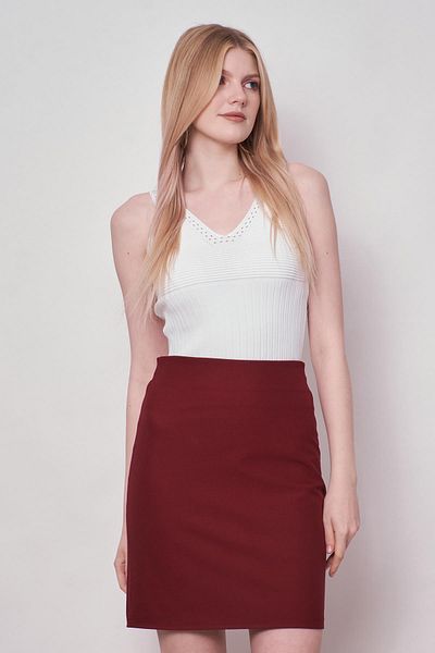 Jument Women's Light Lycra Fabric High Waist Lightweight Mini Pencil Skirt-Burgundy
