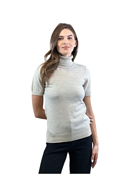 Miss Poem Turtleneck Short Sleeve Basic Women's Knitwear Blouse