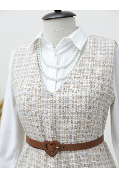 Modamorfo V-Neck Tweed Gilet -mink