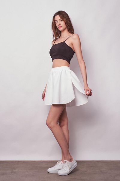 Jument Pantaloni scurti sport de damă, cu talie înaltă, cu talie elastică, fustă-albă