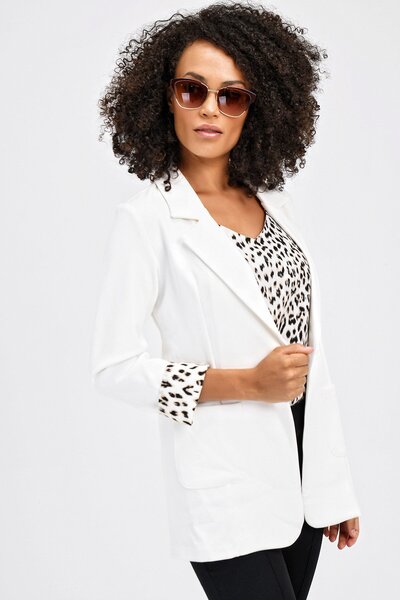 Jument Collared Pocketed Long Sleeve Folded Blazer Fabric Jacket-Cream