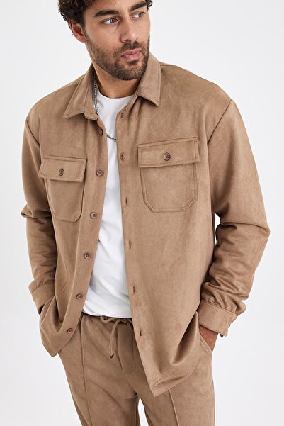 MADZEYMODA New Season Ανδρικό πουκάμισο Scuba Mink Color Suede Mz19808