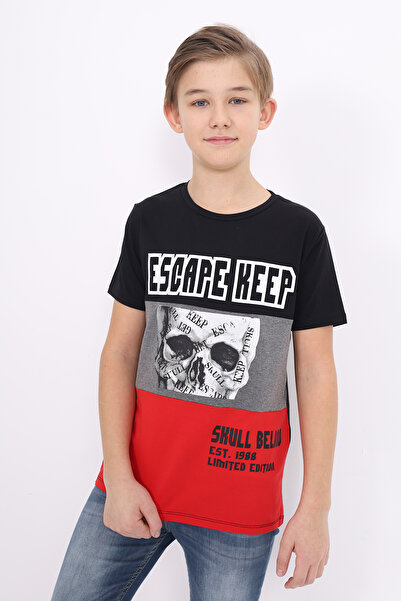 Toontoy Μπλουζάκι για αγόρια μαύρο Escape με τύπωμα συνδυασμός υφασμάτων