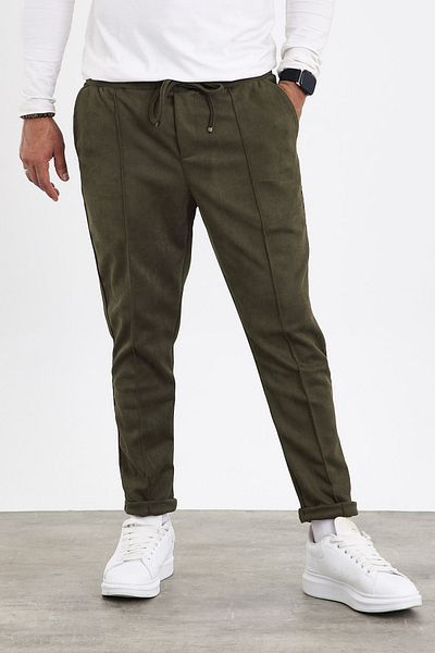 MADZEYMODA New Season Ανδρικό Suede Double Leg Grass Λεπτομερές πράσινο παντελόνι χακί Mz22036