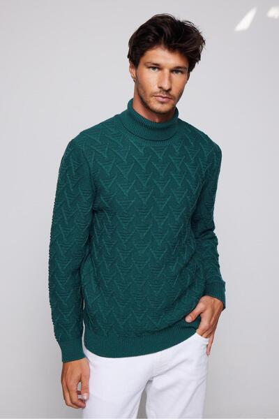 Tudors Slim Fit Slim Fit Full Turtleneck Patterned Men's Knitwear Sweater