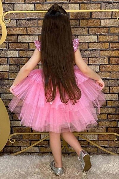 Riccotarz Κοριτσίστικο βραδινό φόρεμα με κεντητό ροζ Katkat με παγιέτες