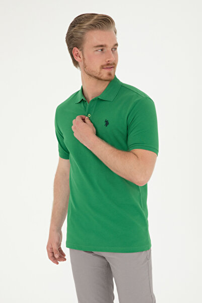 U.S. Polo Assn. Ανδρικό πράσινο basic μπλουζάκι πόλο slim fit 50279573-VR054