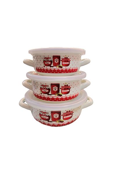 ALEV EMAYE Enamel 3-Piece Cooking Pot Set - Jam Pattern (14Cm-16Cm-18Cm)