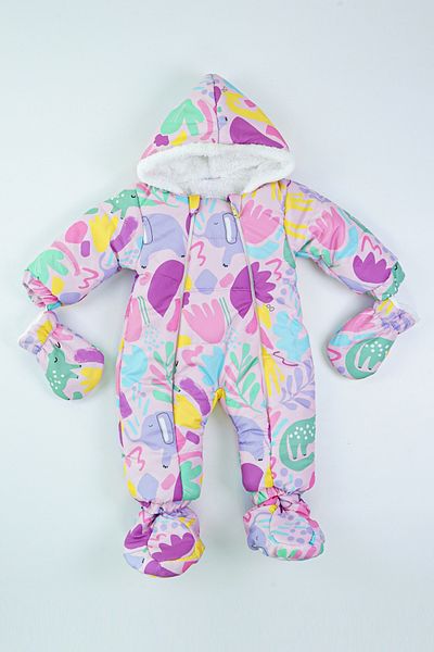 MAİBELLA Winter Baby Girl and Boy Astronaut Jumpsuit - Elephant Flower Pattern, Furry Booties, Gloves, Hood