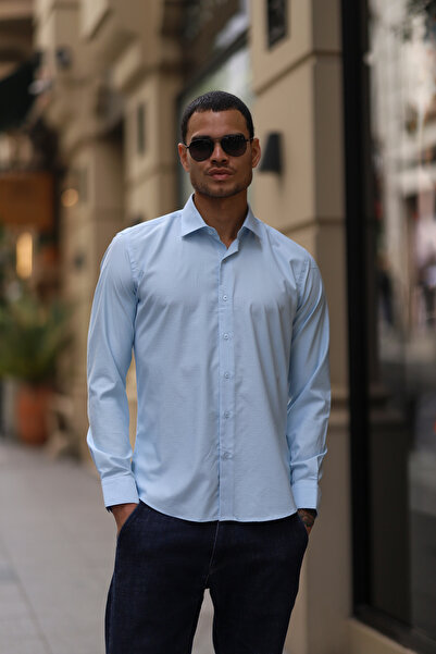 PASSERO Slim Fit Soğuk Baskı Likra Gömlek