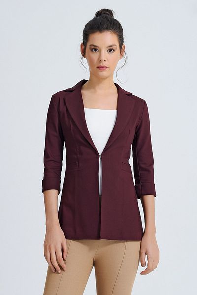 Jument Jachetă din material pentru blazer de birou, cu mânecă trei sferturi, cu închidere decorativă de buzunar