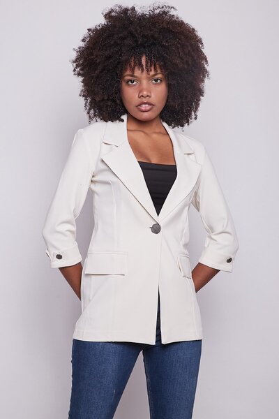 Jument Blazer Stylish Sportswear Fabric Jacket with Metal Button Detail - Cream
