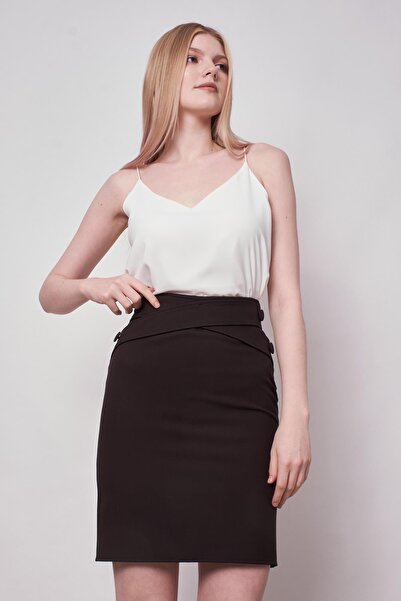 Jument Women's High Waist Buttoned Front Knee Length Pencil Skirt-Black