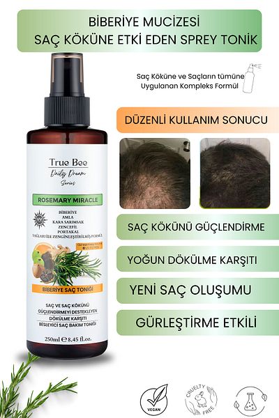 True Bee سلسلة الأحلام اليومية |   منشط مركب إكليل الجبل المعزز للجذور يدعم نمو الشعر 250 مل