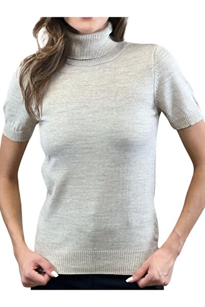 Miss Poem Turtleneck Short Sleeve Basic Women's Knitwear Blouse