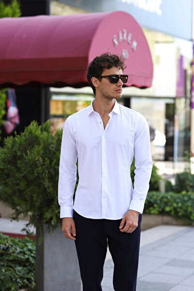 PASSERO Πουκάμισο από επίπεδη λύκρα με εφαρμοστό κουμπώματα