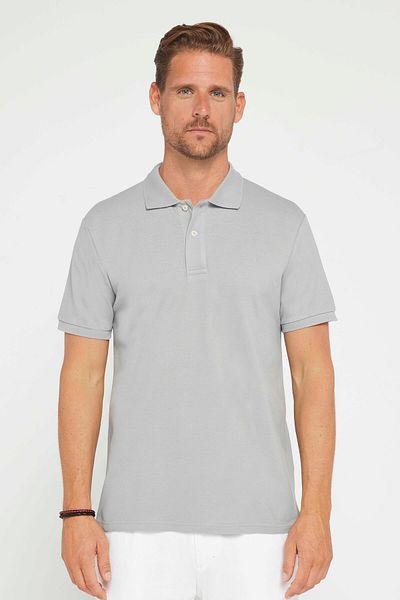 Tudors Ανδρικό T-Slim Fit Slim Fit 100% βαμβακερό απλό πικέ γκρι μπλουζάκι polo γιακά
