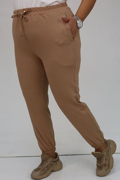 Eslina 49513 Plus Size Beige Sweatpants - Ελαστικό πόδι, δύο κλωστές