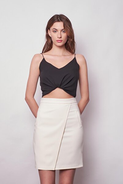 Jument Fustă de birou creion din țesătură lycra ușoară înfășurată cu talie înaltă - cremă