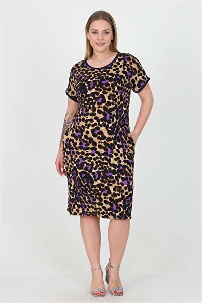 Dipmoda γυναικείο φόρεμα Βισκόζη Λεοπάρ μοτίβο τεμαχίων σε μεγάλο μέγεθος cas...