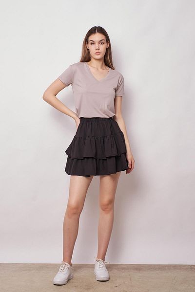 Jument Women's High Waist Double Ruffled Skirt -Black