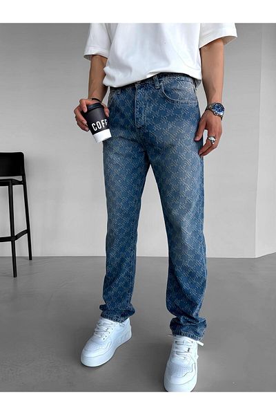 ablukaonline Blugi pentru bărbați, albaștri distressed - Baggy Fit, țesătură texturată