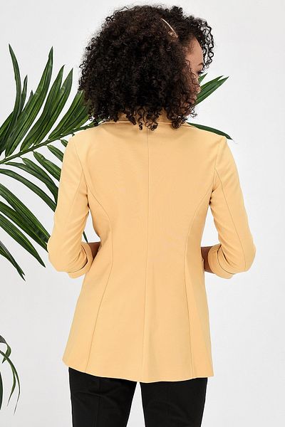 Jument Capri Manecă trei sferturi Închizătură decorativă pentru buzunar Blazer de birou Jachetă din stofă-galben