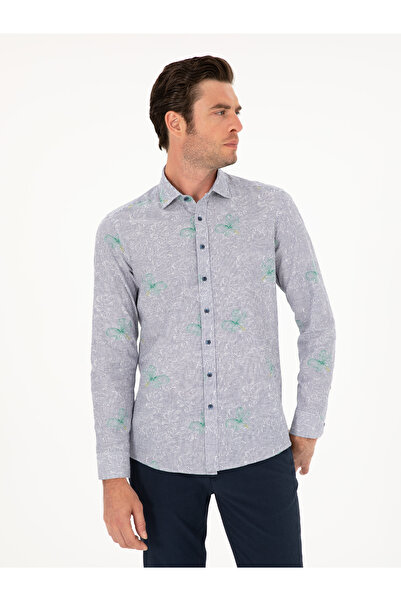 Cacharel İndigo Keten Karışımlı Slim Fit Uzun Kollu Gömlek 50233192-VR028