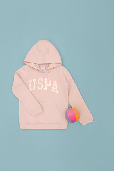 U.S. Polo Assn. سويت شيرت بغطاء للرأس باللون الوردي الفاتح للفتيات 50272615-V...