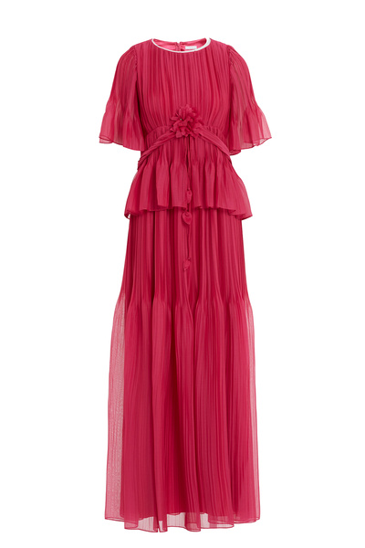 GİZİA Çiçek Detaylı Piliseli Şifon Pembe Elbise