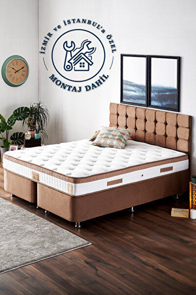 Niron Latte Yatak Seti Çift Kişilik Yatak Baza Başlık - Sert Yatak, Kumaş Baz...