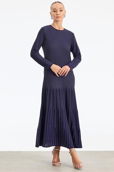 Tığ Triko Φόρεμα NAVY Glitter Rayon