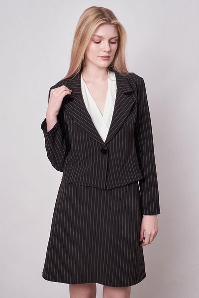 Jument Fustă clopot cu talie înaltă cu dungi din țesătură lycra pentru femei - Linie neagră