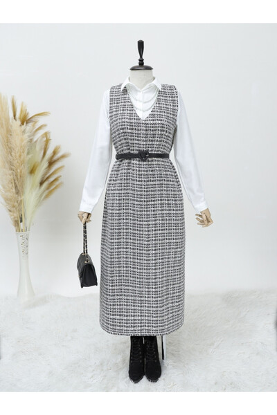 Modamorfo V-Neck Tweed Gilet -μαύρο