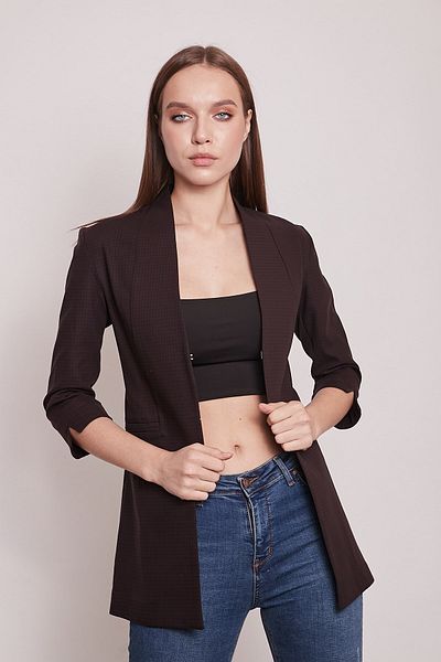 Jument Guler cu model, guler, buzunar plat, cu mâneci capri cu fante, jachetă lungă din țesătură - carouri prune