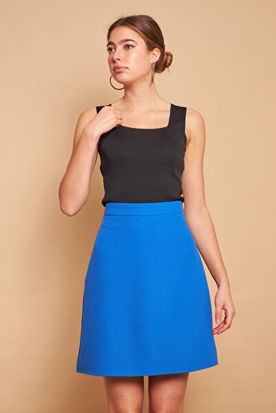 Jument Talie înaltă, țesătură lycra ușoară, lungime până la genunchi, fustă A-Line-Sax