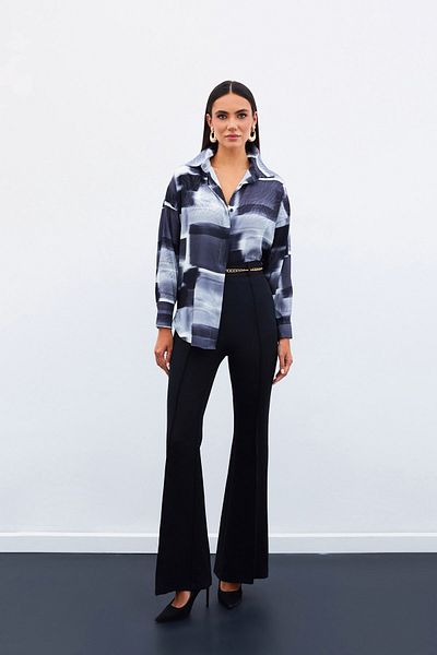 Sateen Cămașă lungă cu model - NEGRU