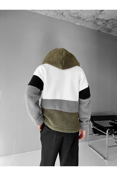 ablukaonline Χακί Πράσινο Ανδρικό Λούτρινο Μπουφάν Oversize - 3 Χρωμάτων