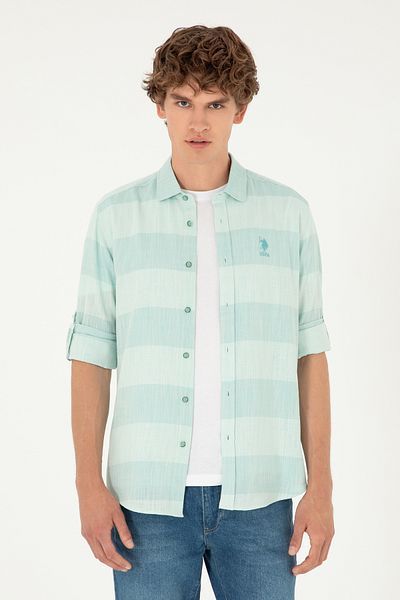 U.S. Polo Assn. Ανδρικό μακρυμάνικο πουκάμισο μέντας 50283818 -VR090