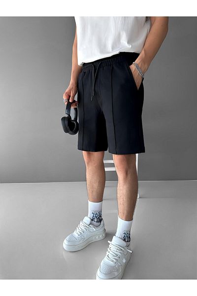 ablukaonline Черни мъжки къси панталони oversize - ластик на талията